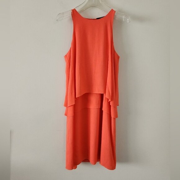 TIBI | Halter Neck Two-Tier Ruffle Dress Grenadine coral red orange sz 2 - Picture 3 of 5